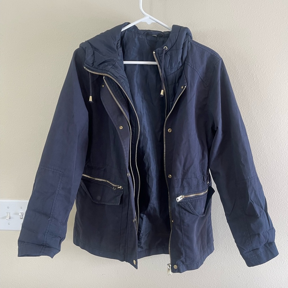 Topshop navy zip up coat
